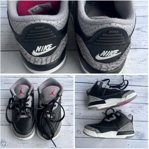 Jordan 3 Retro Swoosh Black Cement Child Toddler Boy Sneakers Basketball 10C